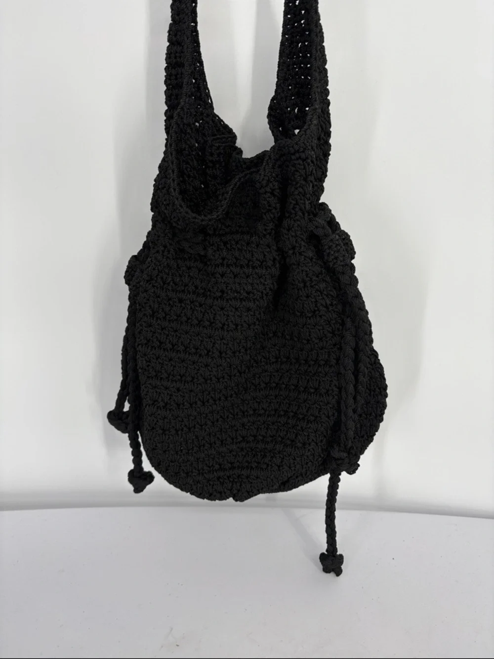 🗄️ The Sak Black Crochet Drawstring Shoulder Tote